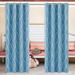 Rideaux décoratifs bleu à motifs ondulés pour salon moderne, ajourés de façon élégante. Parfaits pour ajouter une touche contemporaine à votre intérieur. Accessoires de décoration d'intérieur idéaux pour personnaliser et rafraîchir votre espace de vie.