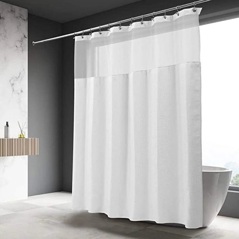 Rideau de douche blanc élégant pour salle de bain moderne, assurant intimité et style, facile à installer avec des anneaux résistants, s'adapte parfaitement à diverses décorations intérieures, idéal pour une atmosphère épurée et contemporaine.