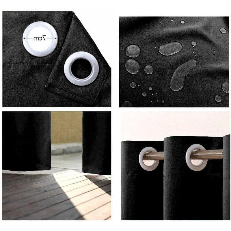 Rideaux occultants noir avec œillets blancs, offrant une protection contre la lumière tout en ajoutant une touche moderne à votre intérieur. Conception imperméable idéale pour le salon ou la chambre. Disponibles en plusieurs tailles pour s'adapter à vos fenêtres et créer une ambiance cosy et élégante.