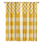Paire de rideaux à motifs géométriques jaunes et blancs, parfaits pour ajouter une touche de couleur et de style à votre intérieur. Conception moderne avec œillets pour une installation facile. Idéal pour salon, chambre ou salle à manger.
