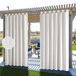 Rideaux imperméables pour pergola extérieure, couleur blanche, idéals pour protéger votre espace de détente des intempéries, créant une atmosphère intime dans votre jardin. Accessoire décoratif et fonctionnel pour améliorer votre espace extérieur.