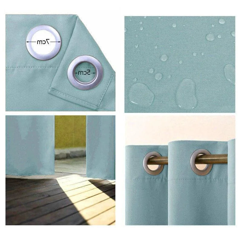 Rideau bleu clair avec œillets métalliques, idéal pour une décoration moderne. Imperméable et résistant, il offre une protection contre la lumière tout en ajoutant une touche élégante à votre intérieur. Parfait pour les salons ou les chambres.