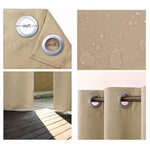 Rideau extérieur beige avec œillets métalliques de 7 cm, résistant à l'eau, idéal pour terrasse ou jardin. Protège contre les intempéries tout en laissant passer la lumière. Design moderne et pratique pour une installation facile. Parfait pour créer un espace ombragé et intime en extérieur.