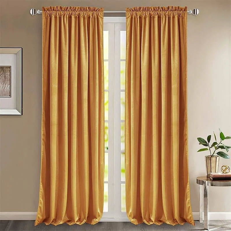 Paire de rideaux orange lumineux pour salon avec tige traditionnelle, accent moderne et élégant pour fenêtres, ajout esthétique pour la décoration intérieure, ambiance chaleureuse et accueillante, idéal pour le contrôle de la lumière et l'intimité.