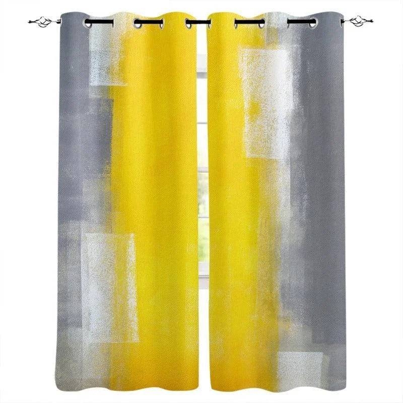 Rideaux modernes aux couleurs vives jaune et gris, design artistique pour salon ou chambre. Idéal pour ajouter une touche contemporaine à votre décoration intérieure. Faciles à installer, ces rideaux offrent un style unique et lumineux.
