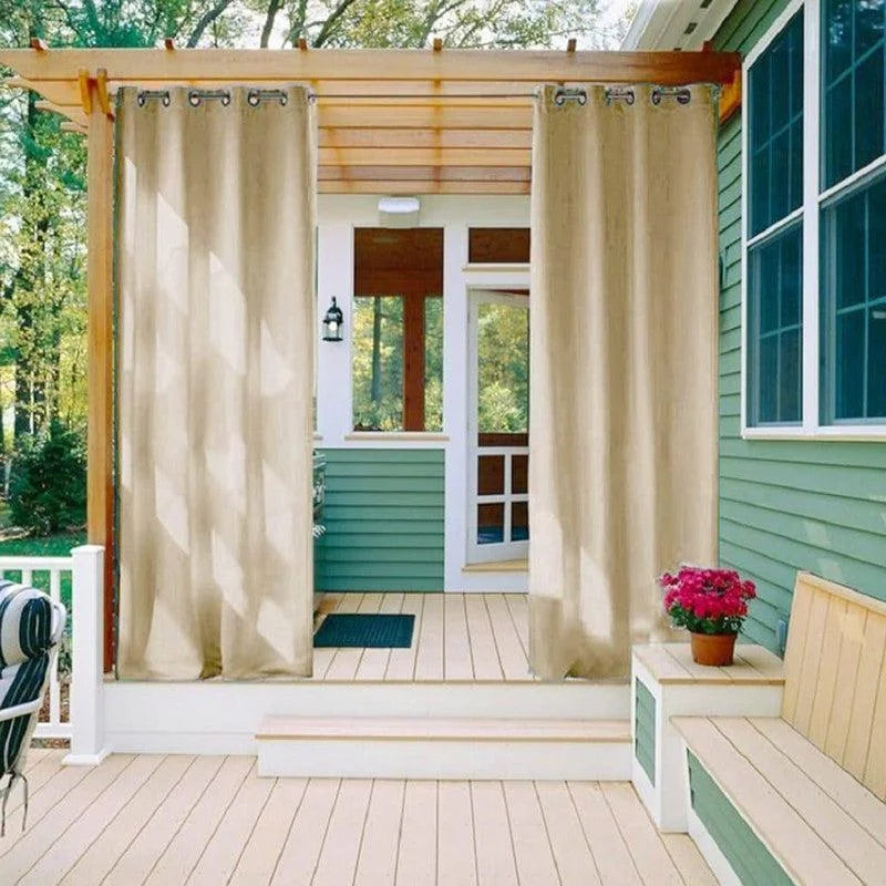 Rideaux d'extérieur opaques pour terrasse, protection solaire idéale pour la maison, installation facile avec œillets, apporte intimité et style à votre espace extérieur.