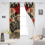 Rideau décoratif avec motif de moto vintage et étoiles rouges, idéal pour ajouter une touche rétro et audacieuse à votre salon. Parfait pour personnaliser un espace avec un style unique et captivant. Convient aux amateurs de décoration intérieure originale recherchant un élément marquant.