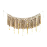 Décoration murale bohème chic, guirlande tissée à la main avec franges, design géométrique élégant, style artisanal pour embellir votre intérieur. Parfaite pour une ambiance chaleureuse et tendance dans le salon, la chambre ou la salle à manger.