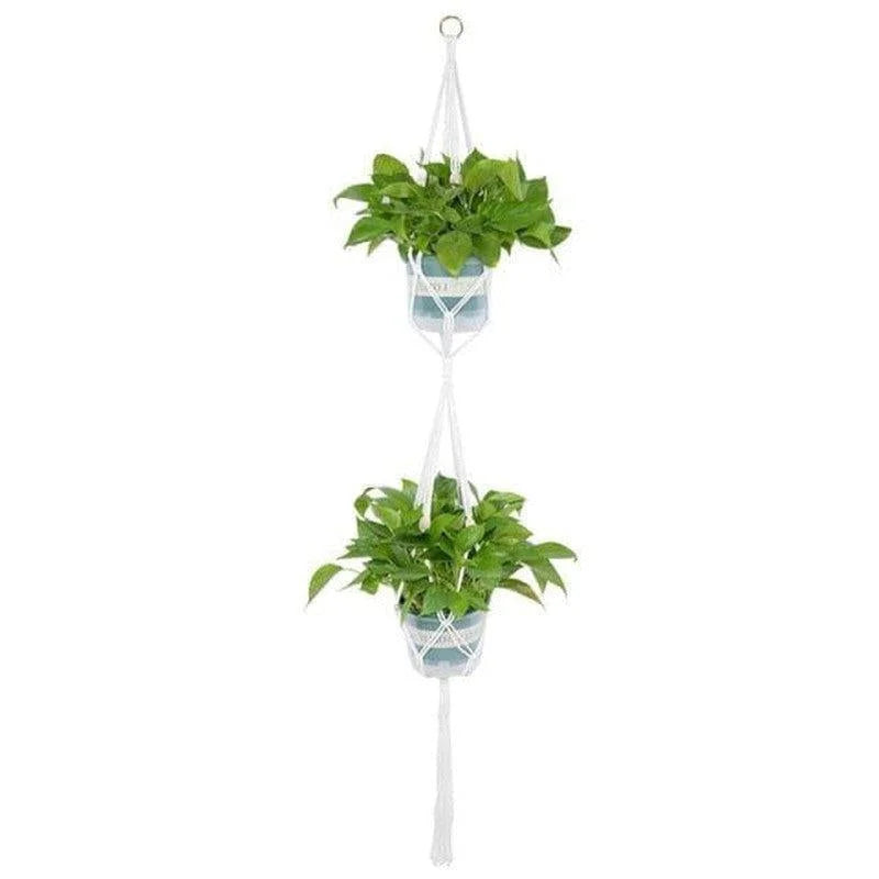Support pour plantes suspendues avec deux pots pour sublimer votre espace intérieur. Idéal pour ajouter une touche de verdure à votre décoration. Profitez de cet accessoire élégant qui optimise l'espace tout en mettant en valeur vos plantes préférées. Parfait pour les amateurs de jardinage en intérieur cherchant à maximiser leur espace avec style.