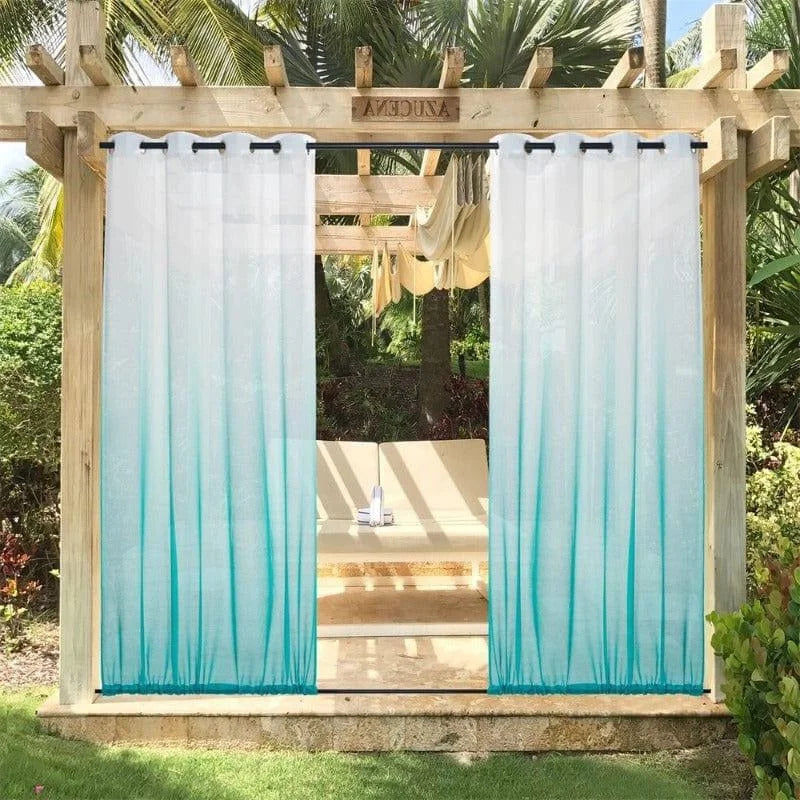 Panneaux de rideaux extérieurs turquoise parfaits pour pergola, offrant une ambiance élégante et moderne pour votre espace jardin. Idéal pour créer une atmosphère intime et relaxante, tout en protégeant du soleil et en ajoutant une touche décorative à votre extérieur. Profitez d'un espace ombragé et stylé grâce à ces rideaux pratiques et esthétiques.