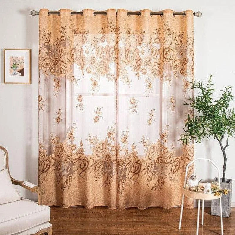 Rideaux décoratifs élégants avec motifs floraux, parfaits pour ajouter une touche esthétique à votre salon. Ces rideaux au design floral apportent une ambiance chaleureuse et accueillante à toute pièce de la maison. Accessoire idéal pour embellir vos fenêtres et harmoniser votre décoration intérieure.