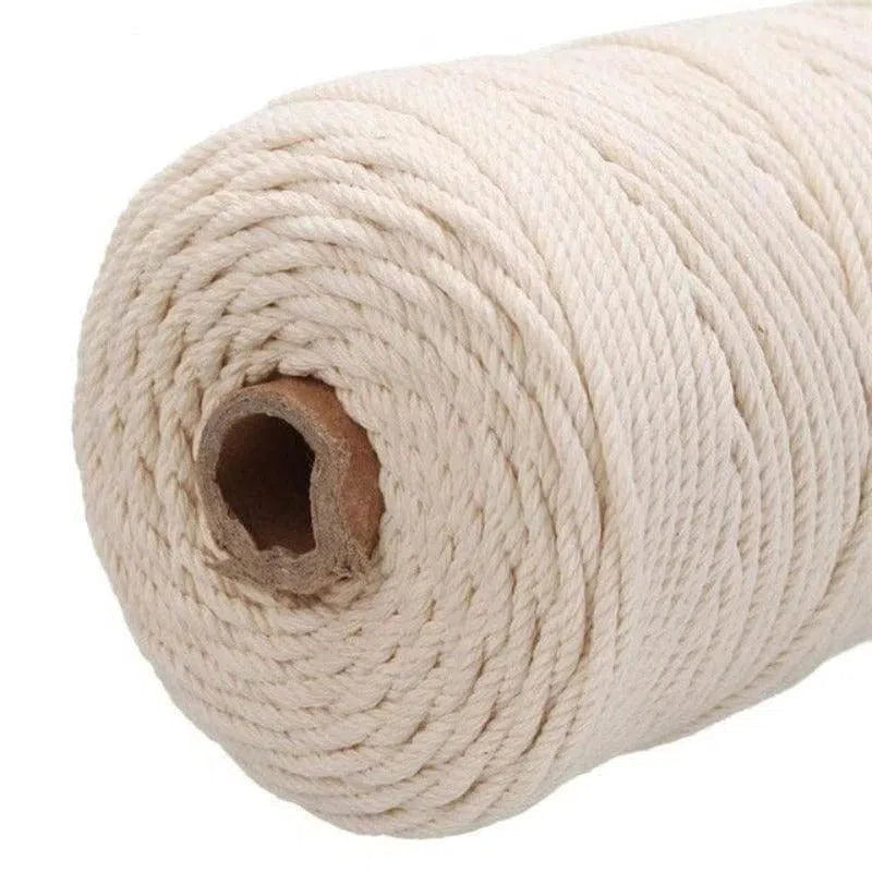 Bobine de corde torsadée beige, idéale pour les projets de bricolage et d'artisanat, offrant polyvalence et robustesse. Parfaite pour la création de décors, le jardinage ou l'emballage d'objets. Longueur et épaisseur adaptées à divers usages créatifs et pratiques.