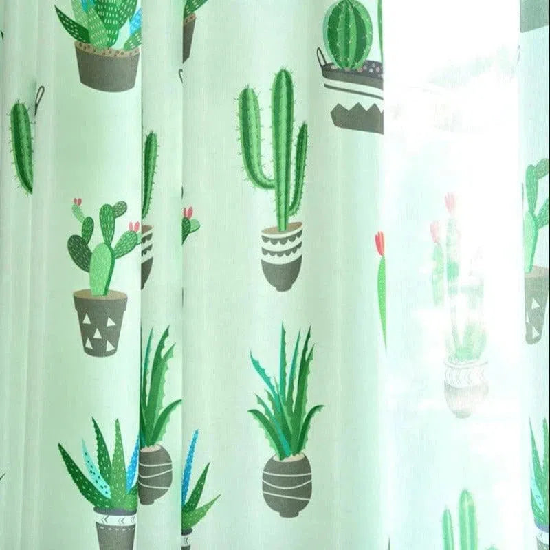 Rideau décoratif avec motifs de cactus, idéal pour ajouter une touche de nature et de fraîcheur à votre intérieur. Design moderne et coloré parfait pour le salon ou la chambre.