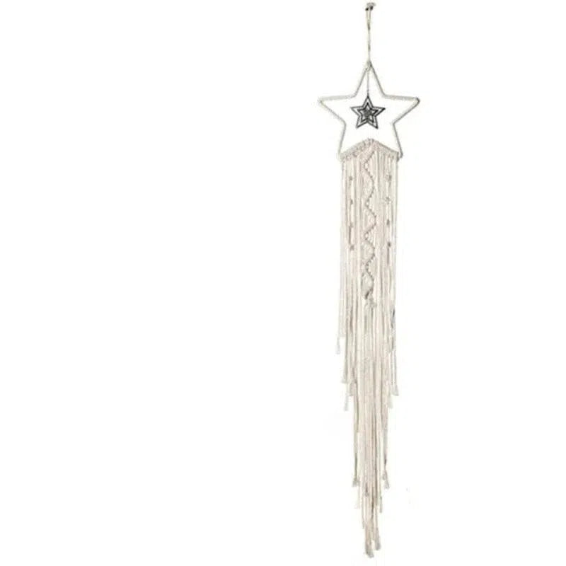 Suspension murale en forme d'étoile avec franges décoratives, idéale pour une touche bohème et élégante à votre intérieur. Parfait pour compléter la décoration de votre salon ou chambre à coucher avec une ambiance chic et moderne.